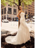 Ivory Pleated Tulle Chic Wedding Dress With Detachable Sleeves